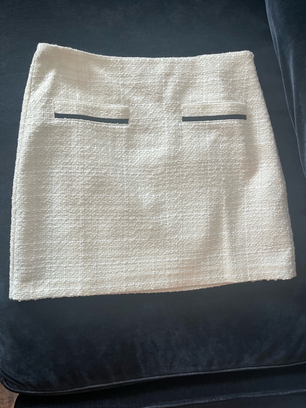 LOFT White Textured Mini Skirt with Black Trim Details